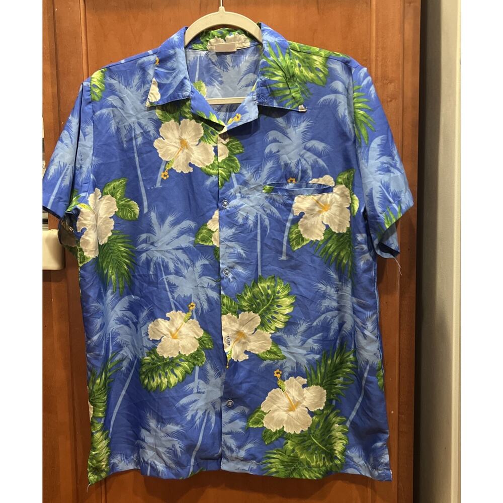 King Kameha Hawaiian Floral Short Sleeve Shirt Blue Men’s M